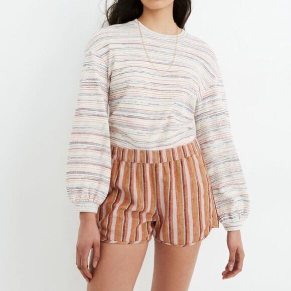 Madewell Linen-Cotton Pull-On Shorts in Rainbow Stripe Size S - Picture 1 of 10